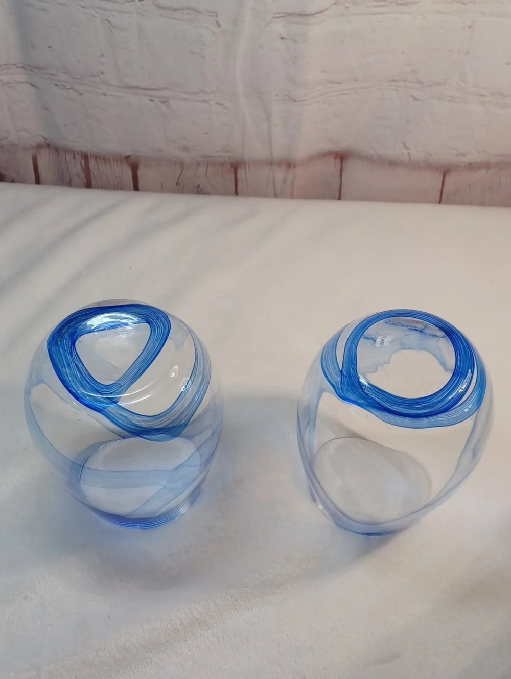 pier 1 imports hand blown blue swirl stemless glasses set of 2 art glass tumbler